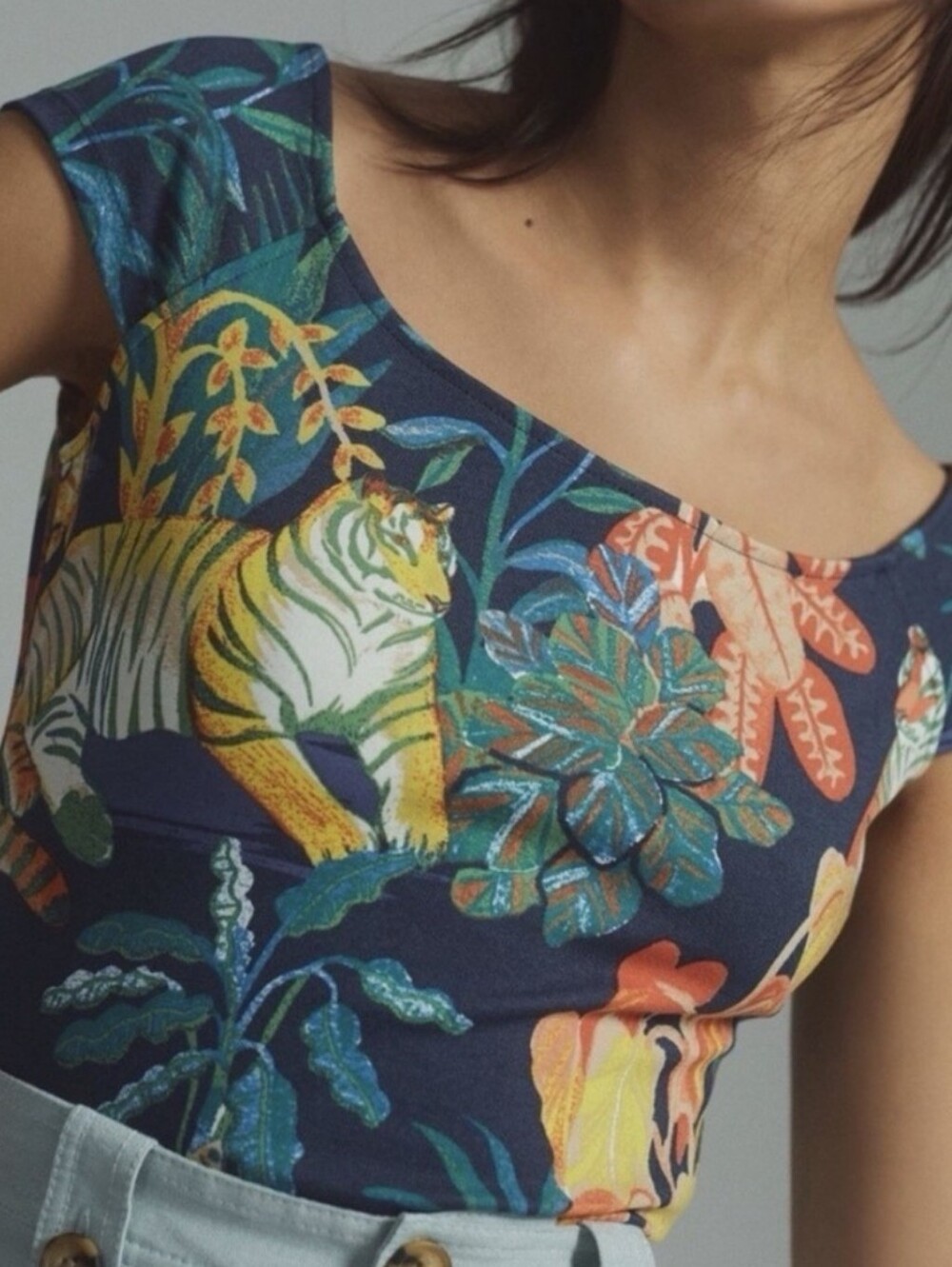 Anthropologie Maeve Summer Tropical Tiger Print Off-the-Shoulder Top XL